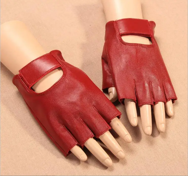 Спортивные перчатки на полпальца, варежки, высокое качество, Натуральная овечья кожа, перчатки без пальцев для мужчин и женщин - Цвет: Красный