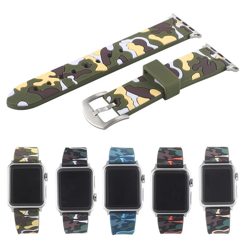 

Apple Watch with Rubber Silicone Camouflage Strap 42mm 44mm Sports Casual Strap 38mm 40mm iWatch Strap Bracelet Series 4 3 2 1