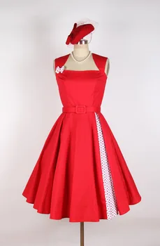 

Red Rose with polka dot 50s 60s Rockabilly Flower Pattern Print 100% Retro Vintage 60s Dresses Audrey Hepburn Style vestido