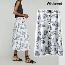 Увядшие юбки женские Харадзюку печати однобортные на каникулах миди faldas mujer moda юбки женские