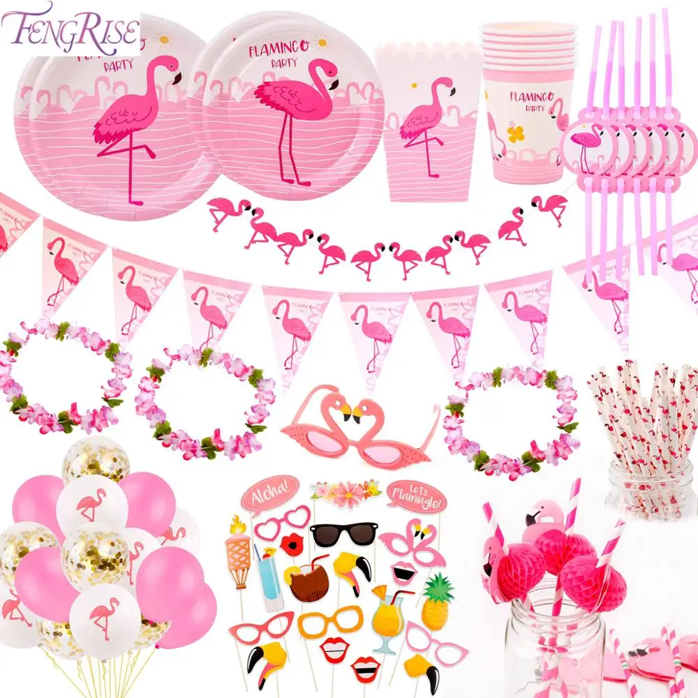 

Disposable Party Tableware Birthday Straw Napkin Cups Pink Flamingo Party Decor Party Tableware Hawaii Set Summer Party Supplies