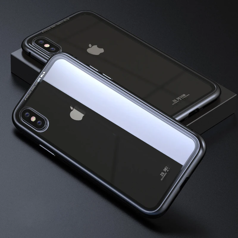 Luxury Magnetic Adsorption Case for iPhone X 8 7 Plus Tempered Glass Back Built-in Magnet Case for iPhone 7 8 Metal Bumper Cover
