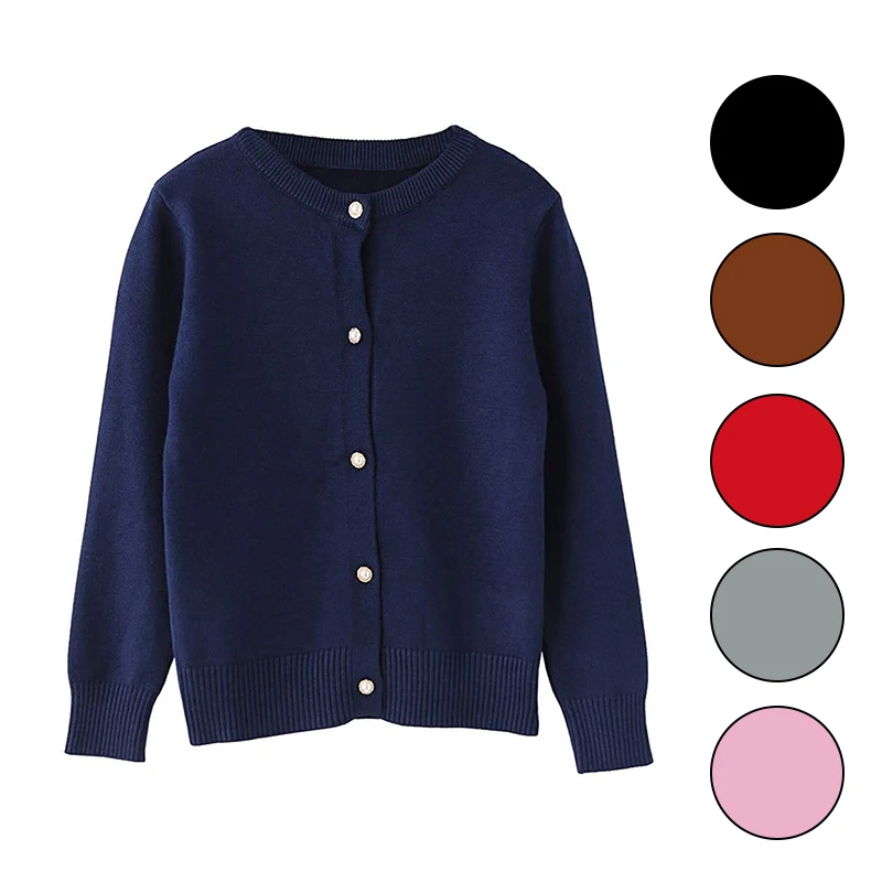 2019 Spring Girls Cardigan Sweaters Children School Uniform Knitted Sweater Toddler Little Girls Long Sleeve Clothes 2 3 4 5 6 T
