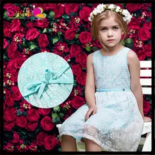 New light blue girls lace dress little girl party dress top selling fancy embroidery snow flower