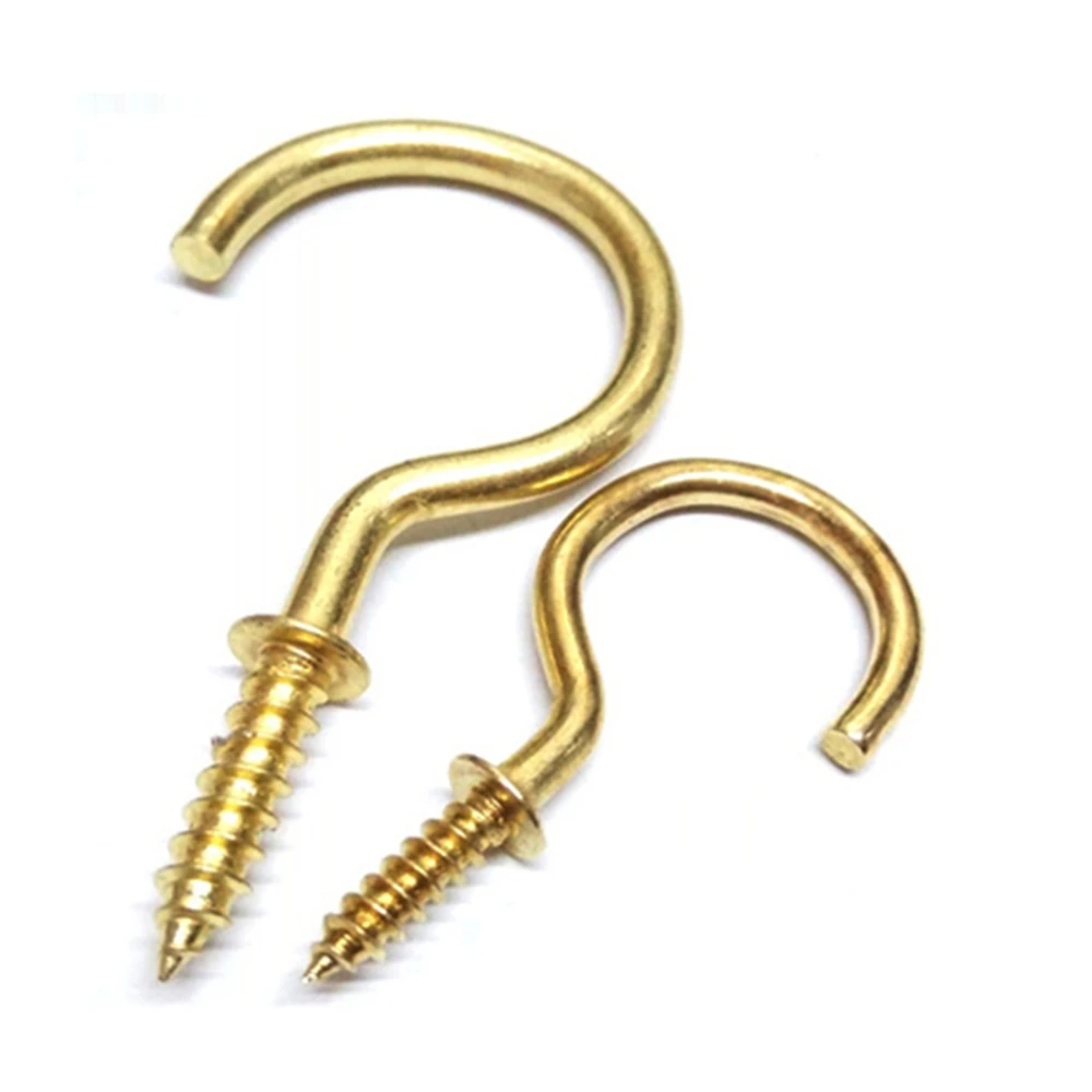 10pcs 1/2" 5/8" 3/4" 7/8" to 2" Brass Plated Ceiling Hook, Eye Hook, Clothesline Hook, Question