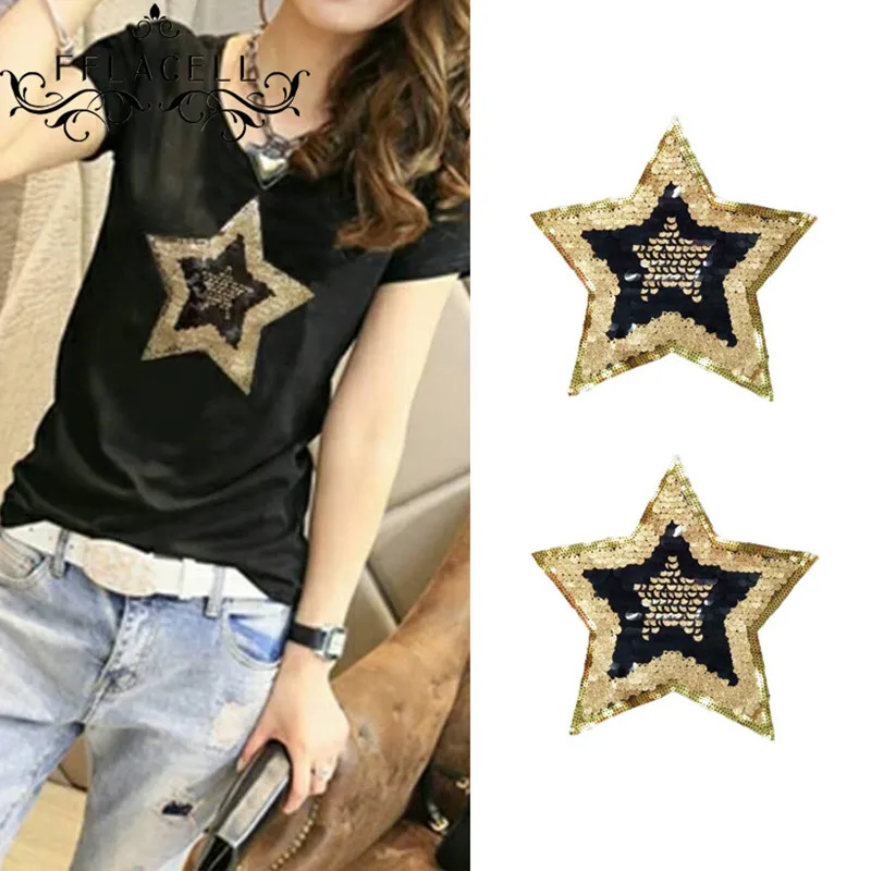 

FFLACELL Star Sequin Patches Patch Sew On Clothing Sewing Accessories DIY Jeans t-shirt With Sequins Star stickers