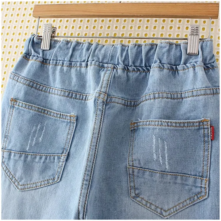 Летние новые хлопковые свободные джинсы длиной до щиколотки, женские прямые брюки со средней талией, джинсы-шаровары с дырками размера плюс