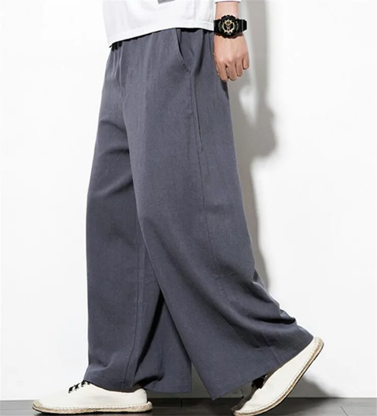 Autumn Plus Size Hip Hop wide leg Pants Men Casual Loose Trousers big size cotton linen pants Joggers M-6XL 7XL Sweatpants wide leg pants wide leg sweatpants