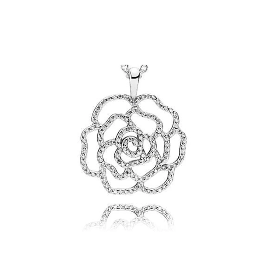 

CHAMSS New 100% 925 Sterling silver Rose silver pendant with cubic zirconia and necklace Woman jewelry christmas present