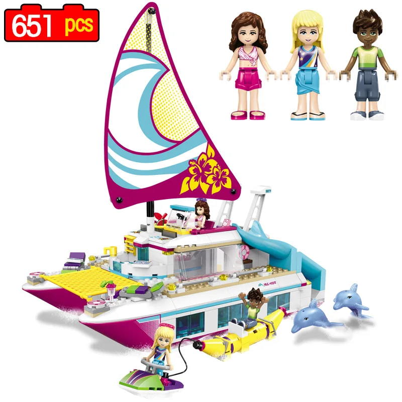 

651pcs Girl Friends Princess Building Block Pleasure Boat Model Compatible legoINGLY Friends Toys for Girls Christmas Gifts
