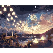 Бескаркасная DIY цифровая картина маслом на холсте цветная по номерам рамка по номерам большая акриловая краска по цифровому набору фейерверк небо