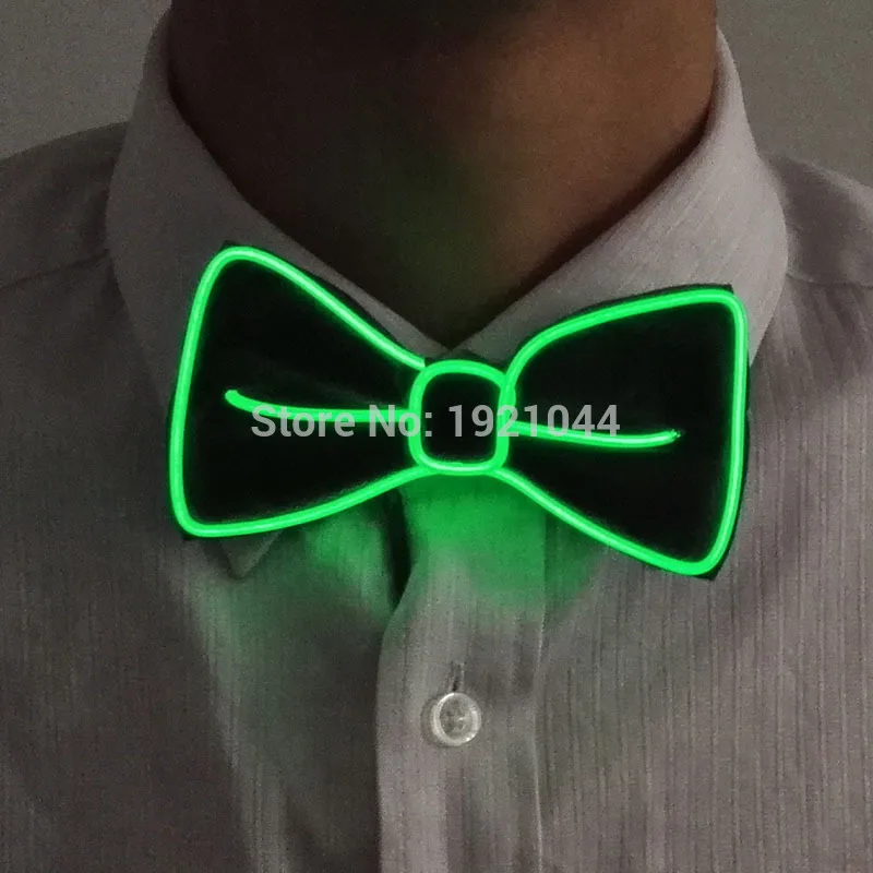 10 цветов хип-хоп клуб новые модные Сияющие мерцающие Гибкие EL провода галстук-бабочка светодиодный неоновый галстук-бабочка для вечерние украшения, бар, клуб - Цвет: green