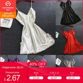

2019 Womens Sexy Nightdress Women Sleepwear Sleeveless Strap Nightwear Lace Underwear Nightdress Lace Trim Satin clothes