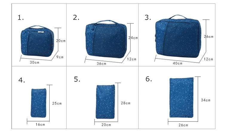 6 шт темного цвета Звезда Печать дорожная сумка для хранения Набор полиэстер чемодан органайзер для ткани нижнее белье упаковка мешок для грязного белья