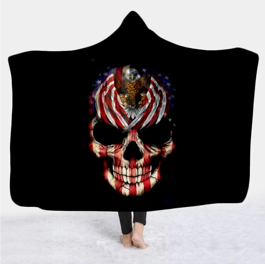 

PLstar Cosmos Hooded Blanket for Adult Gothic Color Skull Sherpa Fleece Wearable Throw Blanket Microfiber Galaxy Bedding style-6