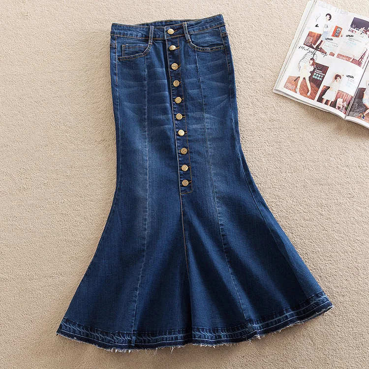 Plus Size XS-8XL Women Denim Skirt Saias Trumpet Mermaid Skirt Spring Autumn Jeans Bodycon Maxi Long Skirts Ropa Faldas Cortas