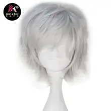 Miss U волосы Для мужчин взрослых короткие прямые слоистых серебристо-серый Цвет Хэллоуин Косплэй парик общий стиль