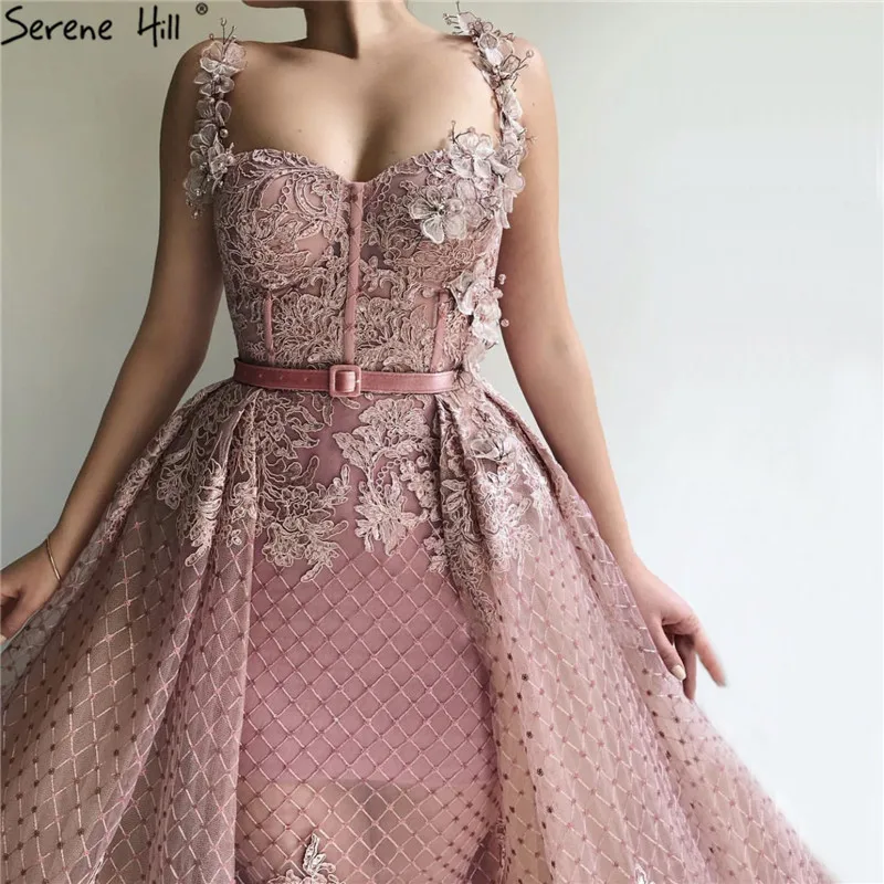 Розовые тюлевые платья без рукавов ручной работы с цветами для выпускного вечера,, Дубай, Русалка, сексуальные длинные платья для выпускного вечера, Serene hilm BLA60991