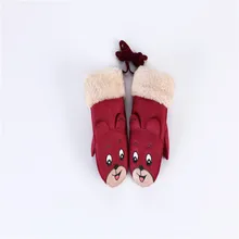 Модные зимние перчатки для мальчиков и девочек с милым принтом мыши, детские варежки с отворотами для девочек и мальчиков, теплые перчатки с длинными веревками