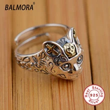 Balmora 100% real 925 joyería de plata esterlina gato retro anillos de dedo para las mujeres de los hombres regalos del partido animal anillo dimensionable sy20568