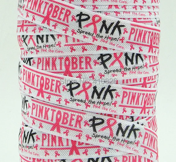

Q&N ribbon wholesale/OEM 5/8inch 141016002 Awareness Style printed folded over elastic FOE 50yds/roll free shipping