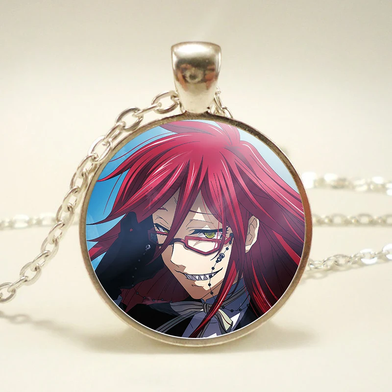 Модный черный дворецкий металлический курошицудзи Ciel Phantomhive Grell стеклянный купол Эмблема Аниме Манга ожерелье кулон ювелирные изделия подарок - Окраска металла: as show