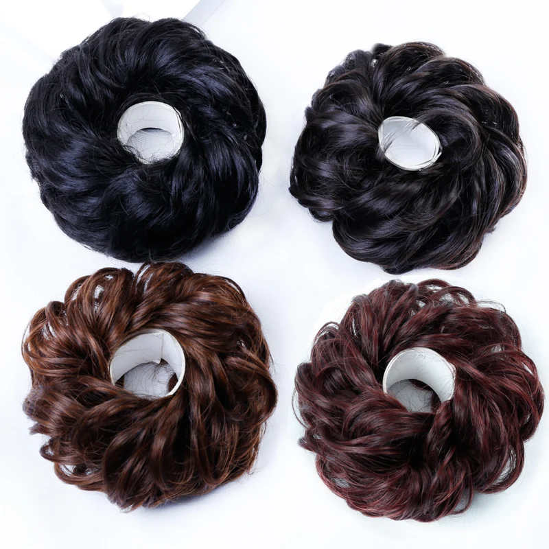 DIFEI Heat Resistant Synthetic Hair pieces Curly Chignon with Rubber Band Hair Extension Updo Donut Hairpieces