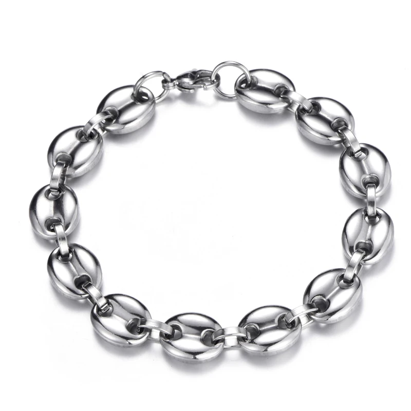 

HIP Hop Stainless Steel Silver Coffee Beans Link Chain Bracelets ChainSteel Stainless For Men Wholesale Jewelry Br042943