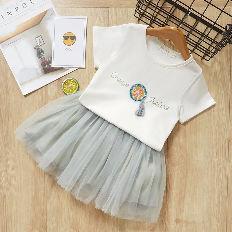 

2019 Summer Children's Clothing New Korean Version Of The Sequined Top + Fluffy Skirt Female Children's Suit 9051