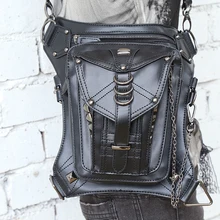 Retro Punk Stil Unisex Frauen Männer Schultertasche Rock Gothic Taille Tasche Schwarz Leder Beinbeutel Metall Tasche Taille Packs