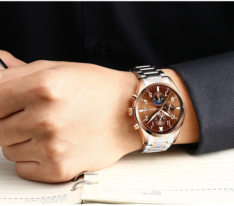 Новые аутентичные швейцарские мужские светящиеся модные механические часы с кожаным ремешком из нержавеющей стали многофункциональные водонепроницаемые часы