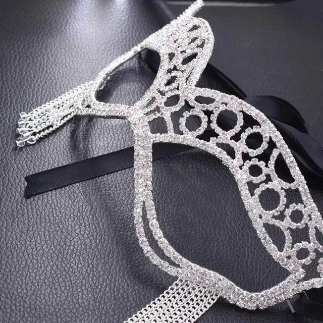 Crystal Glass Tassel Fashion Women Mask Masquerade Party Handmade