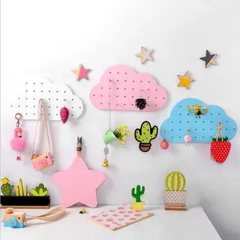 

Cute Wooden Hole Board Storage Shelf with 10 Hooks Pegboard Combination Decorative Wall Hooks Multifunctional Home Organizer