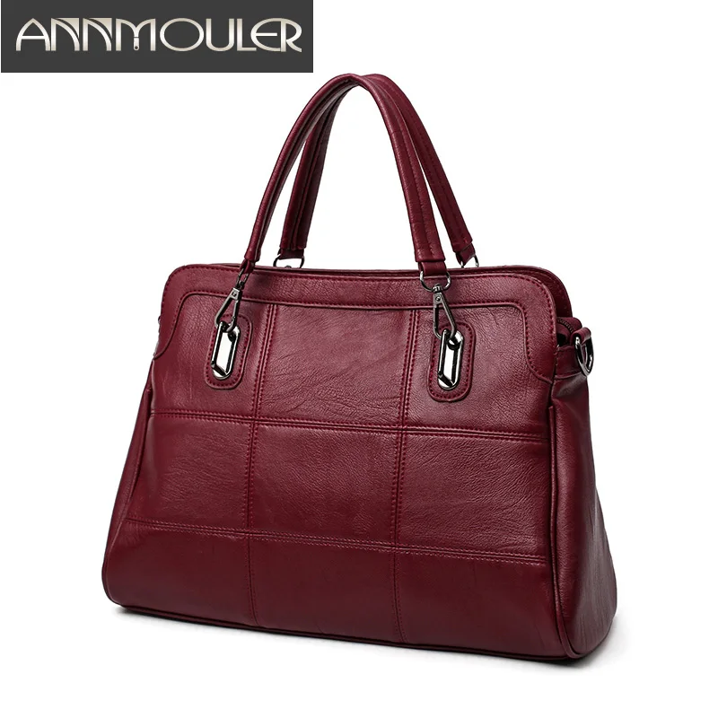 

Annmouler Design Brand Bags for Women Solid Color Handbags Pu Leather Large Capacity Casual Tote Bag Black OL Shoulder Bags