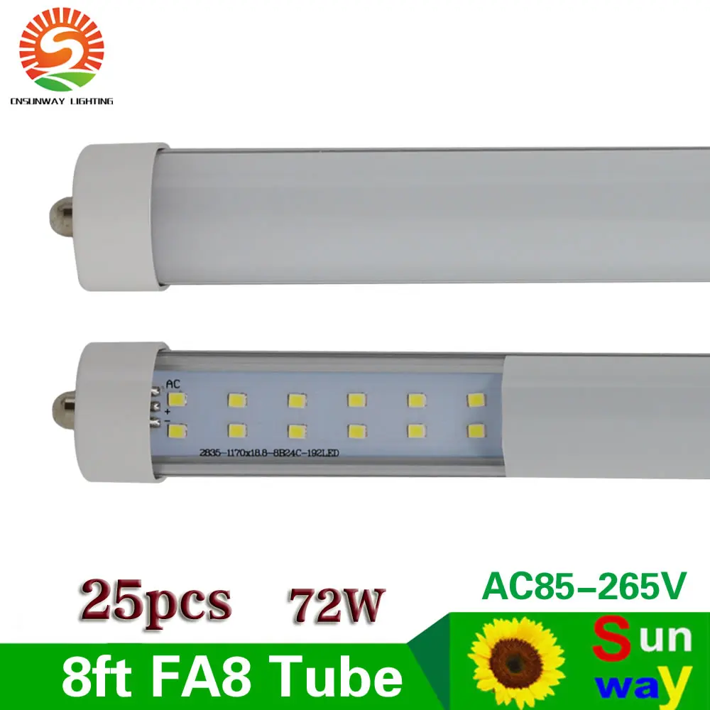 8ft FA8 Tube Single Pin T8 2400mm Double Row Dual ended power LED Light Tubes 96'' 2.4m garage