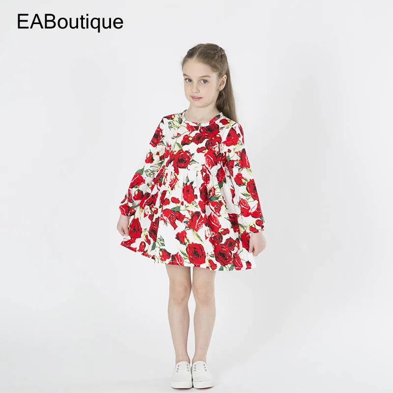 

Boutique summer princess dress cute Floral print cotton kids dresses for girls fashion O-neck Long sleeve baby girl dress for 1-