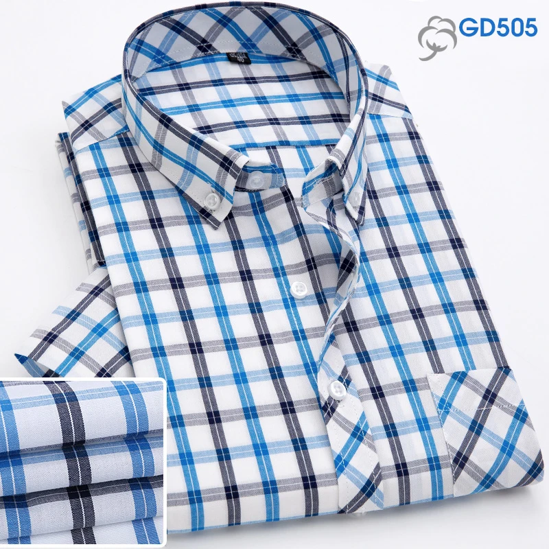 Модная хлопковая летняя Высококачественная Клетчатая Мужская деловая Повседневная рубашка в клетку с коротким рукавом Chemise Homme - Цвет: GD505
