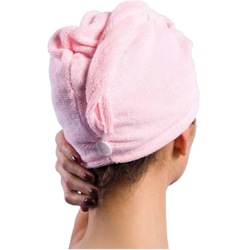 

Lady Women Girls Hair Wrap Head Towel Quick Dry Bath Turbie Turban Twist Drying Cap Loop Button Hat Makeup Cosmetic Bathing Tool