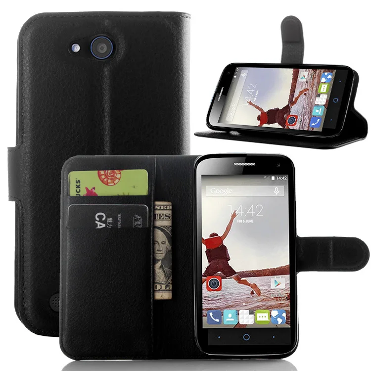 Luxury Leather Wallet Pouch Flip Case Card Slot Holder Kickstand Shockproof Cover For ZTE Blade Q Lux 4G/Telstra 4GX Buzz @ | Мобильные