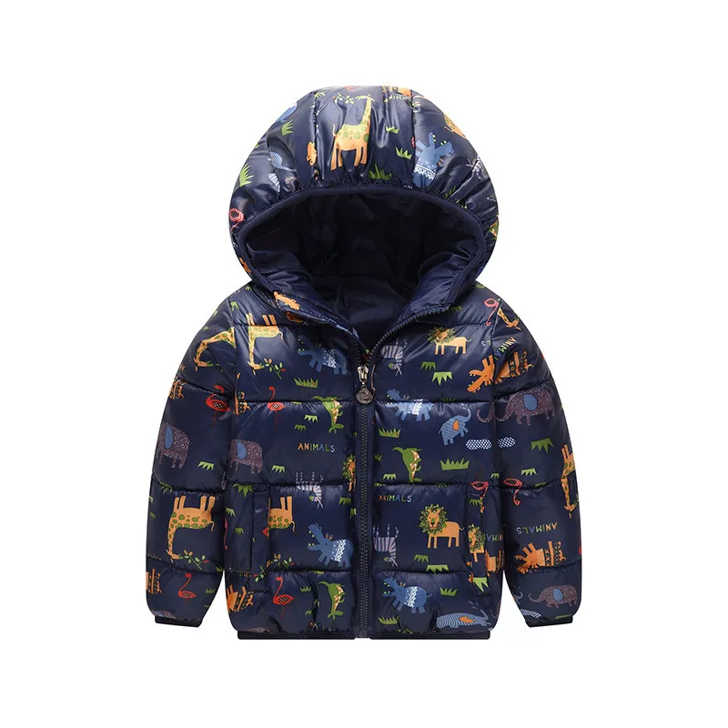 Пальто для мальчиков с рисунком динозавра; осенне-зимняя парка для мальчиков и девочек; светильник; детская куртка; хлопковое пальто с капюшоном; детская куртка; Верхняя одежда для малышей