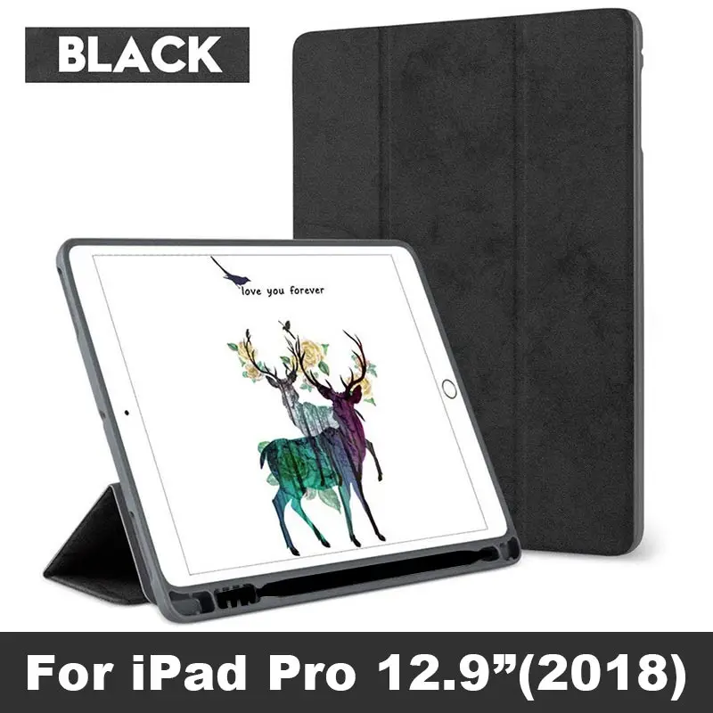 Чехол для iPad Pro 12,9 3th Funda с держателем карандаша Умный Магнитный силиконовый чехол для iPad Pro 12,9 1th 2th Capa - Цвет: 12.9 2018 Black 02