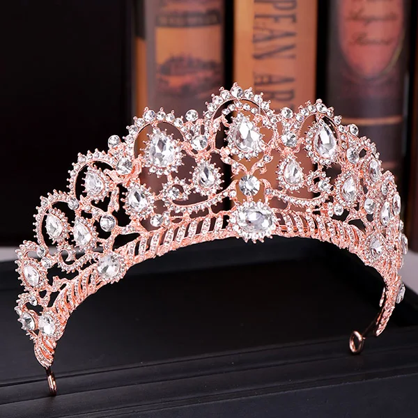 Роскошные диадемы и короны из розового золота для женщин, украшения для волос с кристаллами и жемчугом, королевские диадемы, свадебные повязки на голову, свадебные аксессуары для волос - Окраска металла: HG008