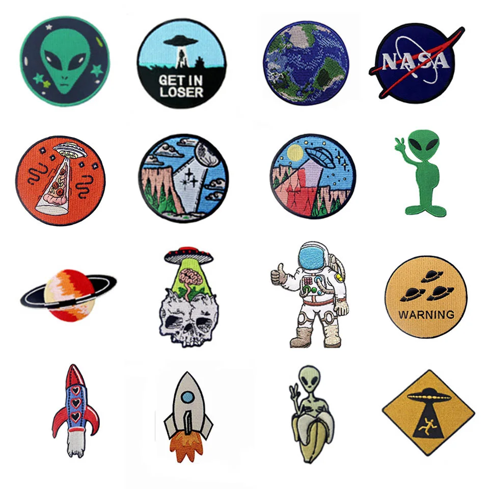 

Embird patches Embroidered patch embroidery UFO Aliens ceo-friendly handmade 3D sew on appliques for jeans patches