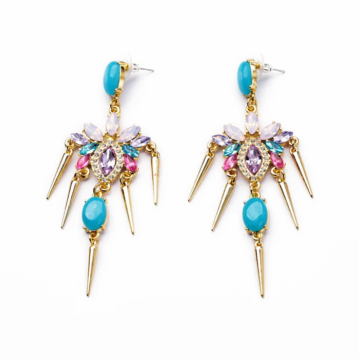 Bulk Price Factory Direct Sale Beautiful Bohemia Charm Gold Color Colorful Flower Spike Pierce Earrings | Украшения и аксессуары
