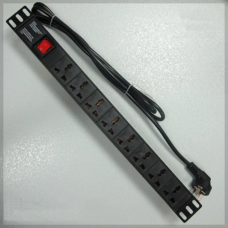 PDU шкаф посвященный 10A 1" 1U 8 единиц двойным разрывом Power Strip медные кабели алюминиевый сплав основа шкафа на выходе