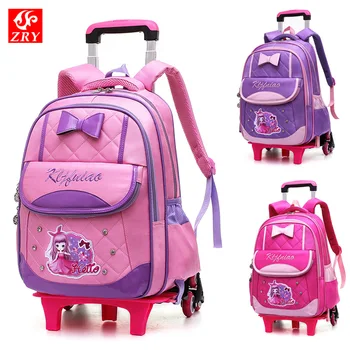 

2018 Removable Trolley Backpack Kids Wheels Children school bags Girls Kids travel luggage book bag Schoolbag Mochilas Escolar