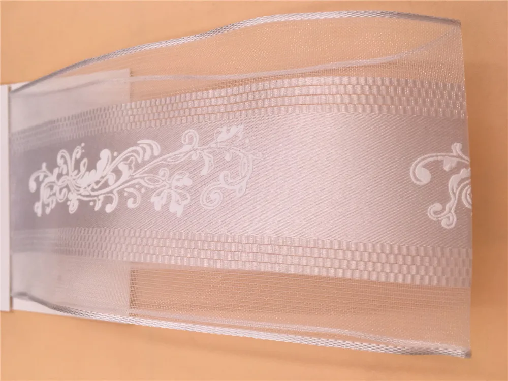 

N1130 63mm X 25yards Wired White Organza Edge Satin Ribbon With Flower Printing. Gift Bow,Wedding,Cake Wrap,Tree Decoration