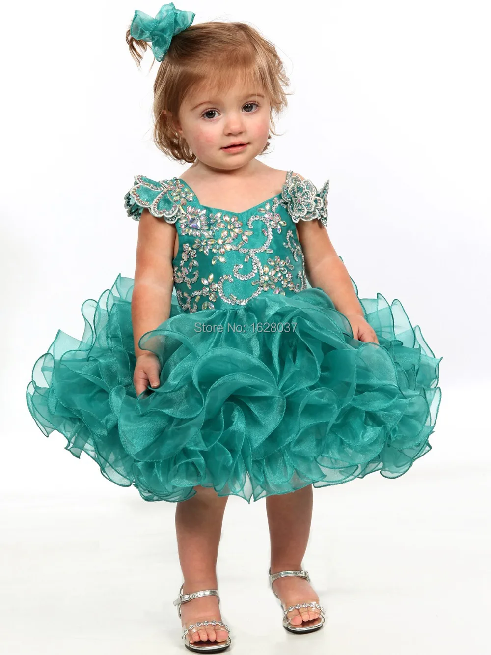 Lovely Fuchsia Teal Organza Girls Cupcakes Dresses Toddler Infant Party Mini Dress Glitz Beading