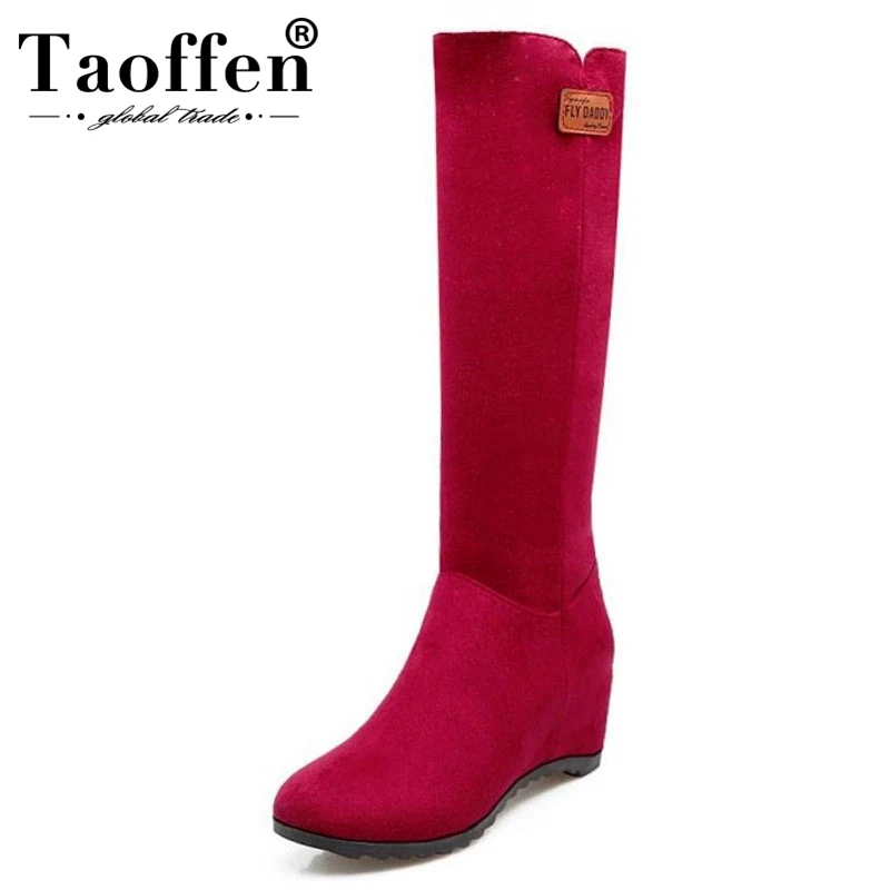 

TAOFFEN Ladies Height Increasing Knee High Snow Boots Women Round Toe Wedges Shoes Women Winter Thick Fur Warm Botas Size 33-43