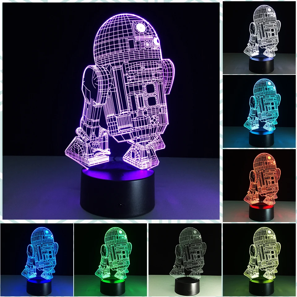 

Chaohui Dropshipping New 3D Lamp Touch 7 Colors Death Star War R2-D2 USB Acrylic Illusion Room Atmosphere Lighting Game Gifts
